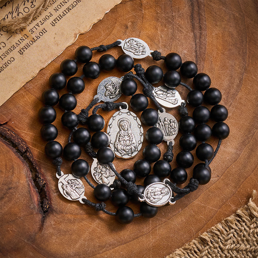 SolaceBeads Shadow of Seven Sorrows Grace Rosary Chaplet: Black Onyx with Marian Devotion Emblems - image 7