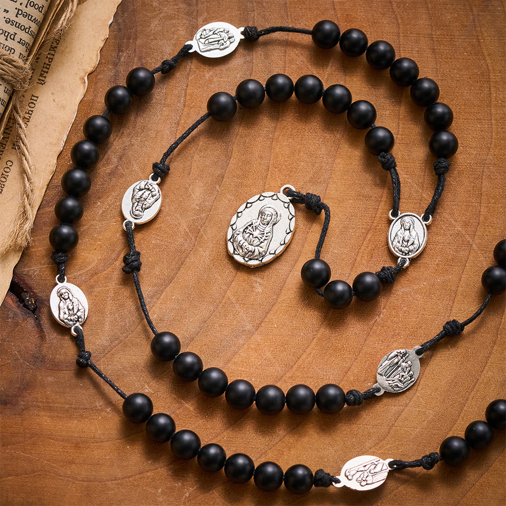 SolaceBeads Shadow of Seven Sorrows Grace Rosary Chaplet: Black Onyx with Marian Devotion Emblems - image 8