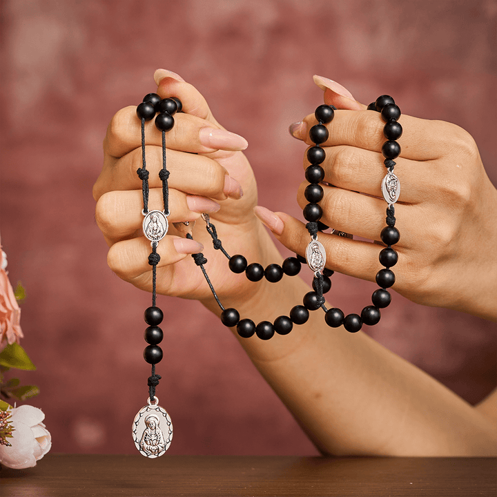 SolaceBeads Shadow of Seven Sorrows Grace Rosary Chaplet: Black Onyx with Marian Devotion Emblems - image 1