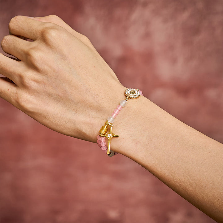 SolaceBeads Tender Heart Rosary Bracelet: Pink &amp; Ice Chalcedony with Miraculous Medal &amp; Cross - image 1