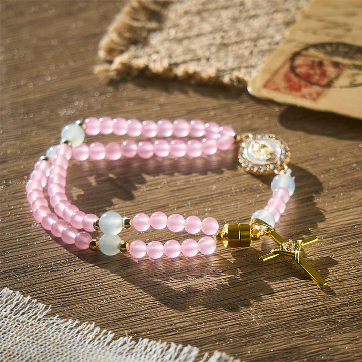 SolaceBeads Tender Heart Rosary Bracelet: Pink &amp; Ice Chalcedony with Miraculous Medal &amp; Cross - image 7