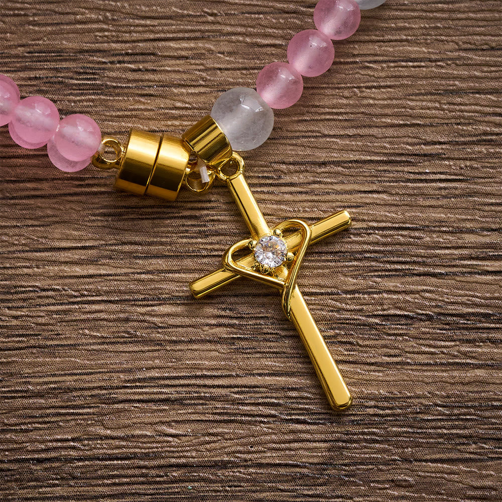 SolaceBeads Tender Heart Rosary Bracelet: Pink &amp; Ice Chalcedony with Miraculous Medal &amp; Cross - image 4