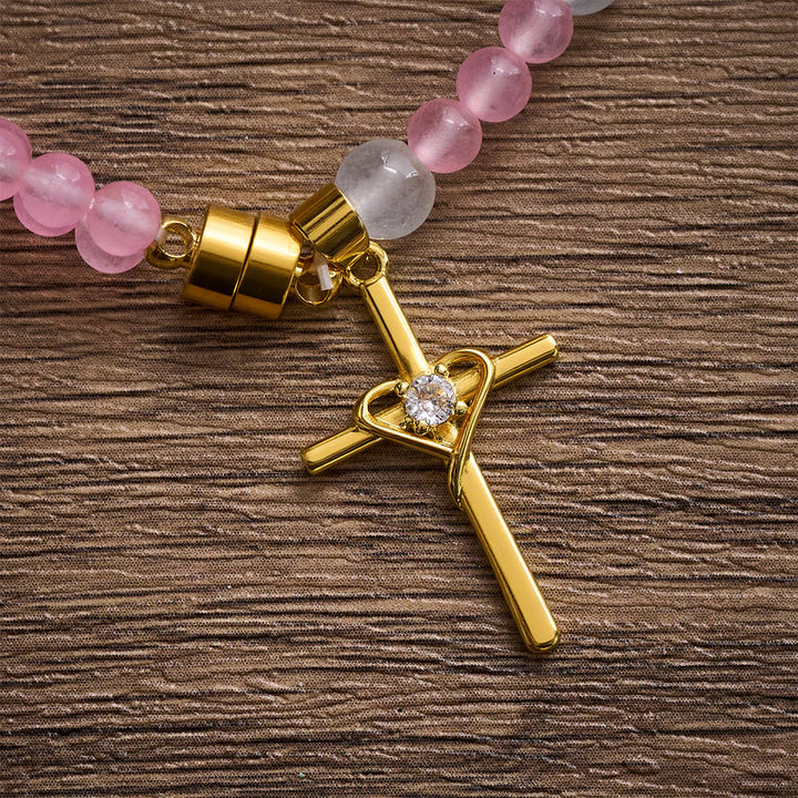 SolaceBeads Tender Heart Rosary Bracelet: Pink &amp; Ice Chalcedony with Miraculous Medal &amp; Cross - image 4