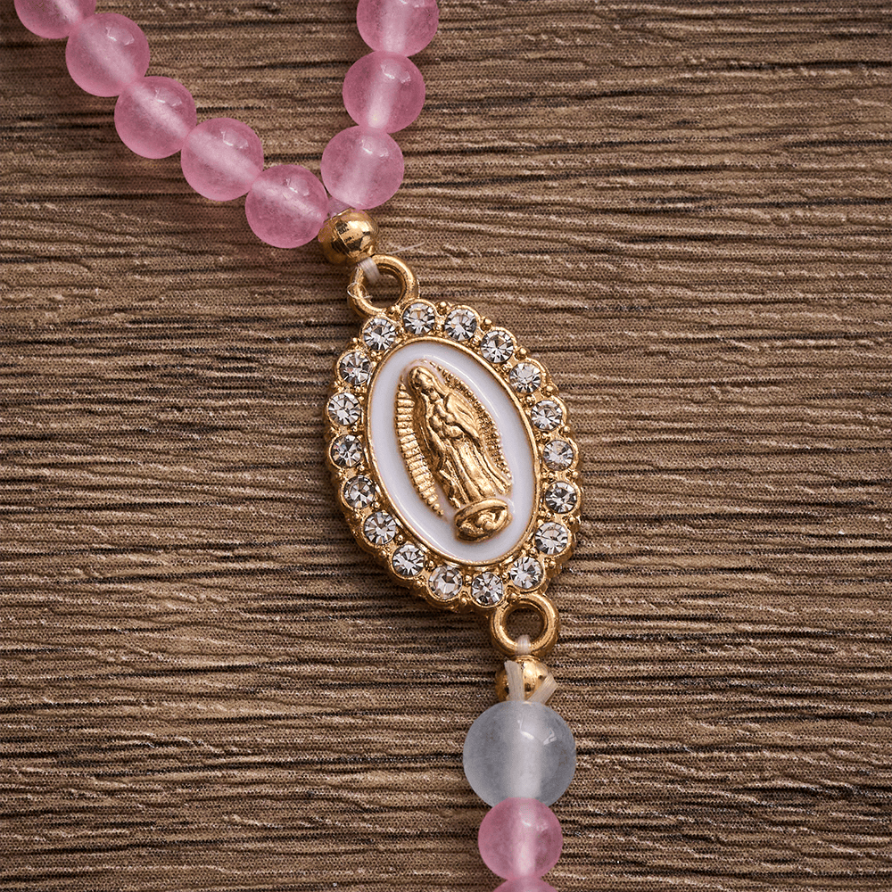 SolaceBeads Tender Heart Rosary Bracelet: Pink &amp; Ice Chalcedony with Miraculous Medal &amp; Cross - image 3