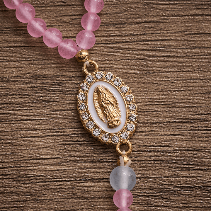 SolaceBeads Tender Heart Rosary Bracelet: Pink &amp; Ice Chalcedony with Miraculous Medal &amp; Cross - image 3