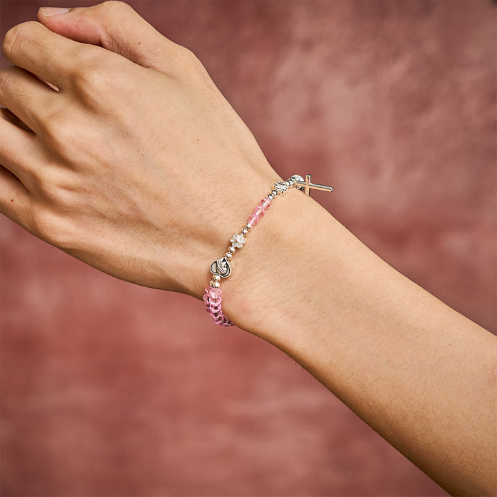 SolaceBeads Faceted Pink Crystal Bracelet: Gentle Devotion with Immaculate Heart Medal &amp; Crucifix - image 1