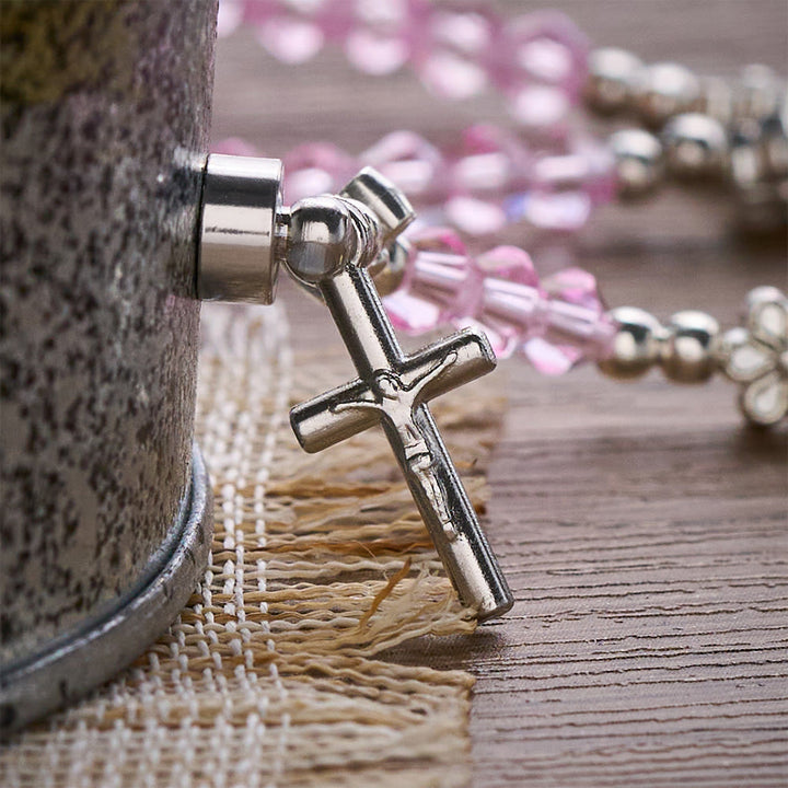 SolaceBeads Faceted Pink Crystal Bracelet: Gentle Devotion with Immaculate Heart Medal &amp; Crucifix - image 4