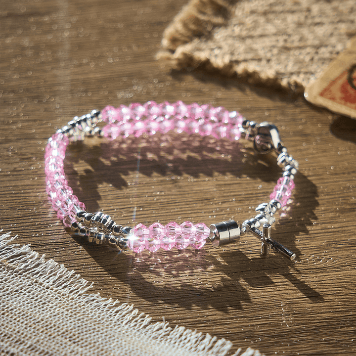 SolaceBeads Faceted Pink Crystal Bracelet: Gentle Devotion with Immaculate Heart Medal &amp; Crucifix - image 6