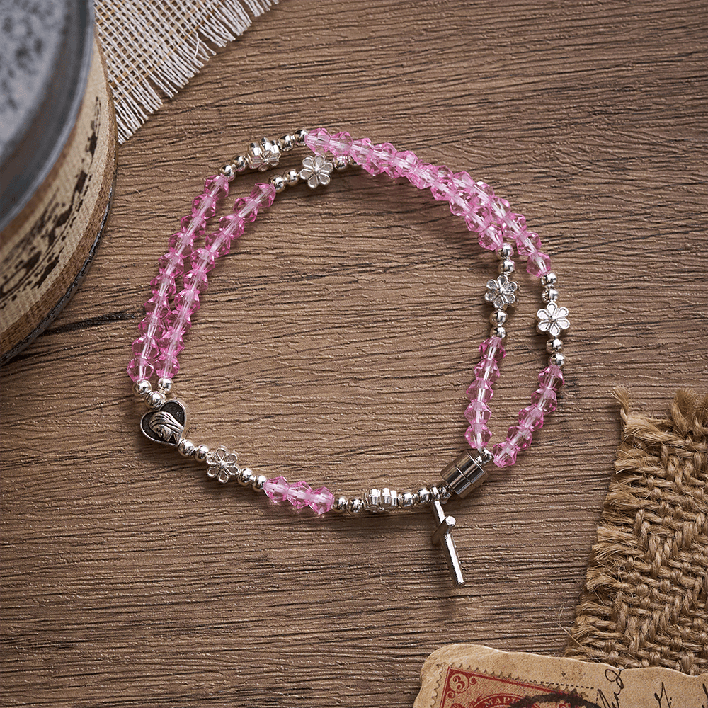 SolaceBeads Faceted Pink Crystal Bracelet: Gentle Devotion with Immaculate Heart Medal &amp; Crucifix - image 7