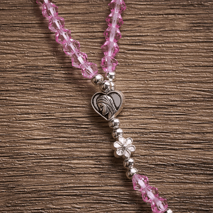 SolaceBeads Faceted Pink Crystal Bracelet: Gentle Devotion with Immaculate Heart Medal &amp; Crucifix - image 3