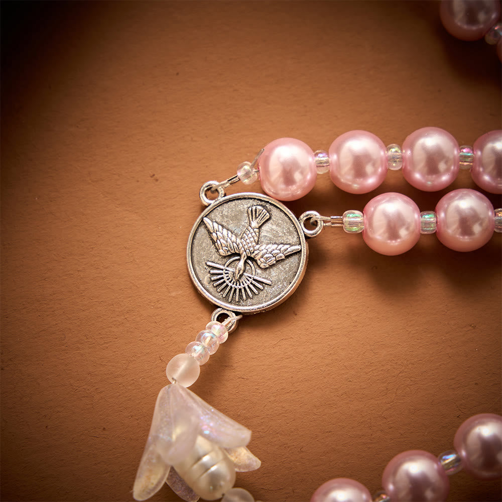 SolaceBeads The Lily &amp; Pink Pearl Artistic Rosary: Rooted in Peace - Dove Center &amp; Ornate Crucifix - image 3