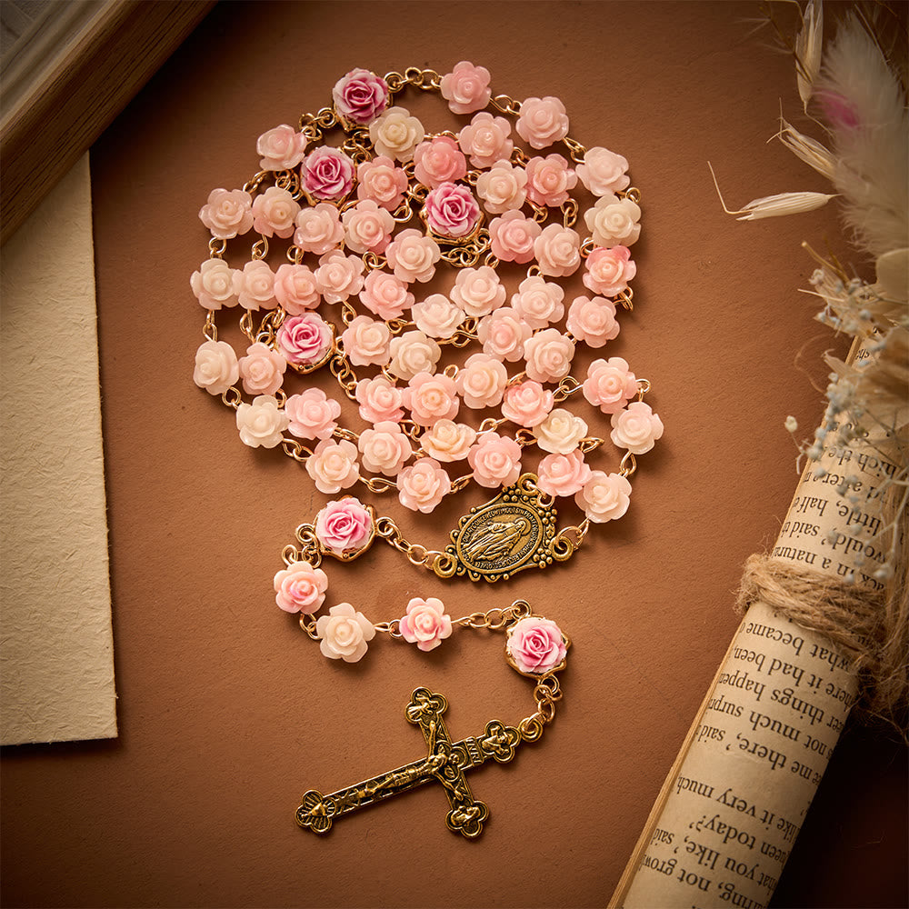 Solacebeads Carved Rose Artistic Rosary: Gentle Devotion With Miraculous Medal &amp; Crucifix - image 7
