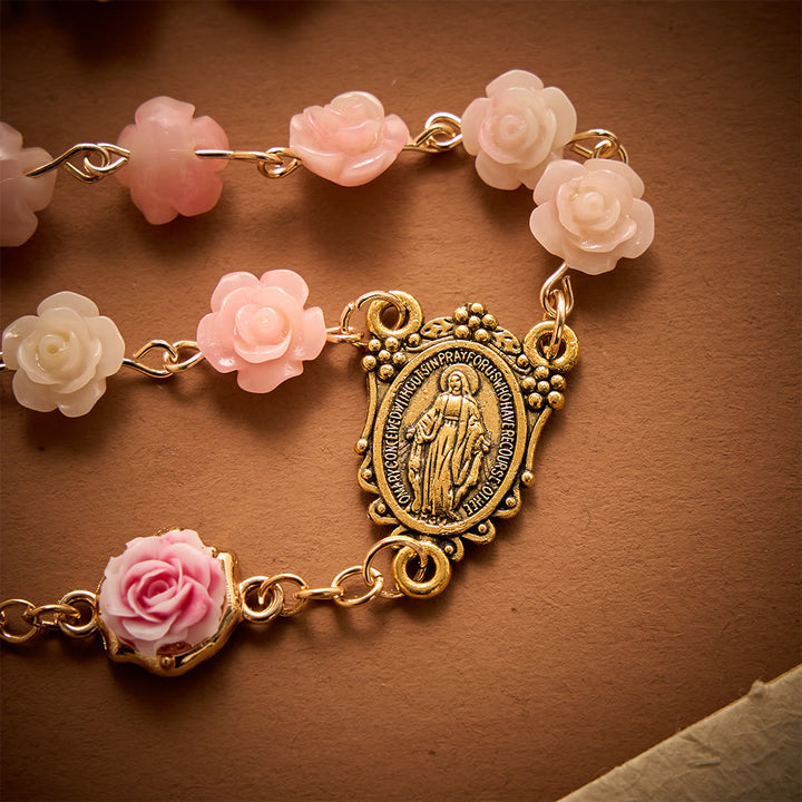 Solacebeads Carved Rose Artistic Rosary: Gentle Devotion With Miraculous Medal &amp; Crucifix - image 4