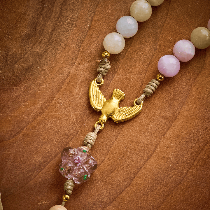 SolaceBeads Multicolor Jade Stone Rosary: Dove Accent &amp; Golden Cross, Crafted With Gentle Vibe - image 6