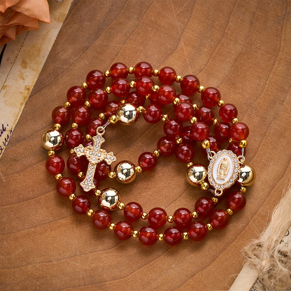 Solacebeads The Red Agate Crimson Rosary With Miraculous Medal &amp; Sacred Heart Cross: Rooted In Grace - image 5
