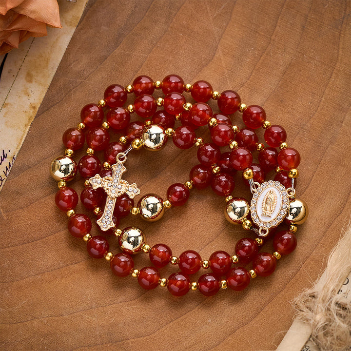 Solacebeads The Red Agate Crimson Rosary With Miraculous Medal &amp; Sacred Heart Cross: Rooted In Grace - image 5