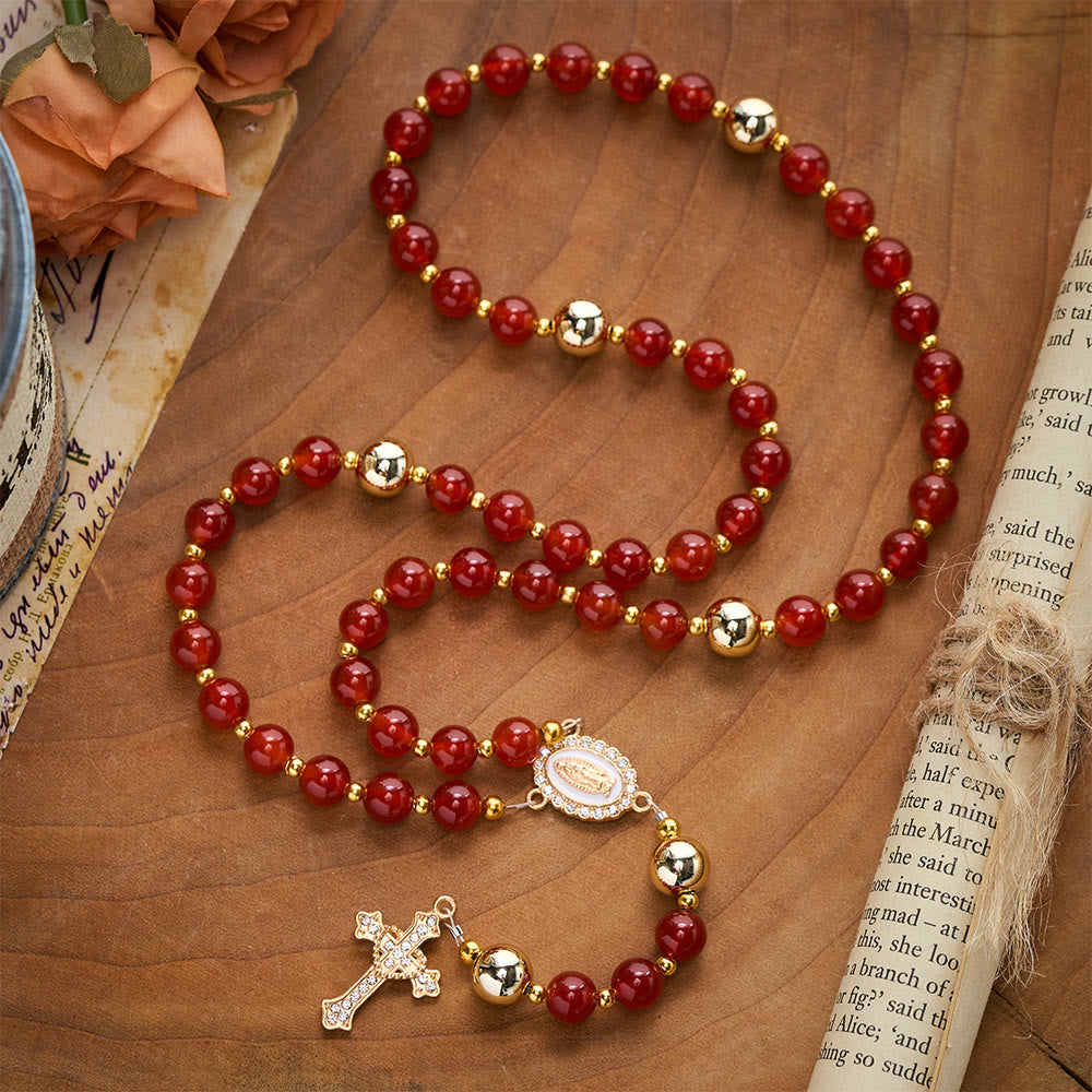 Solacebeads The Red Agate Crimson Rosary With Miraculous Medal &amp; Sacred Heart Cross: Rooted In Grace - image 8