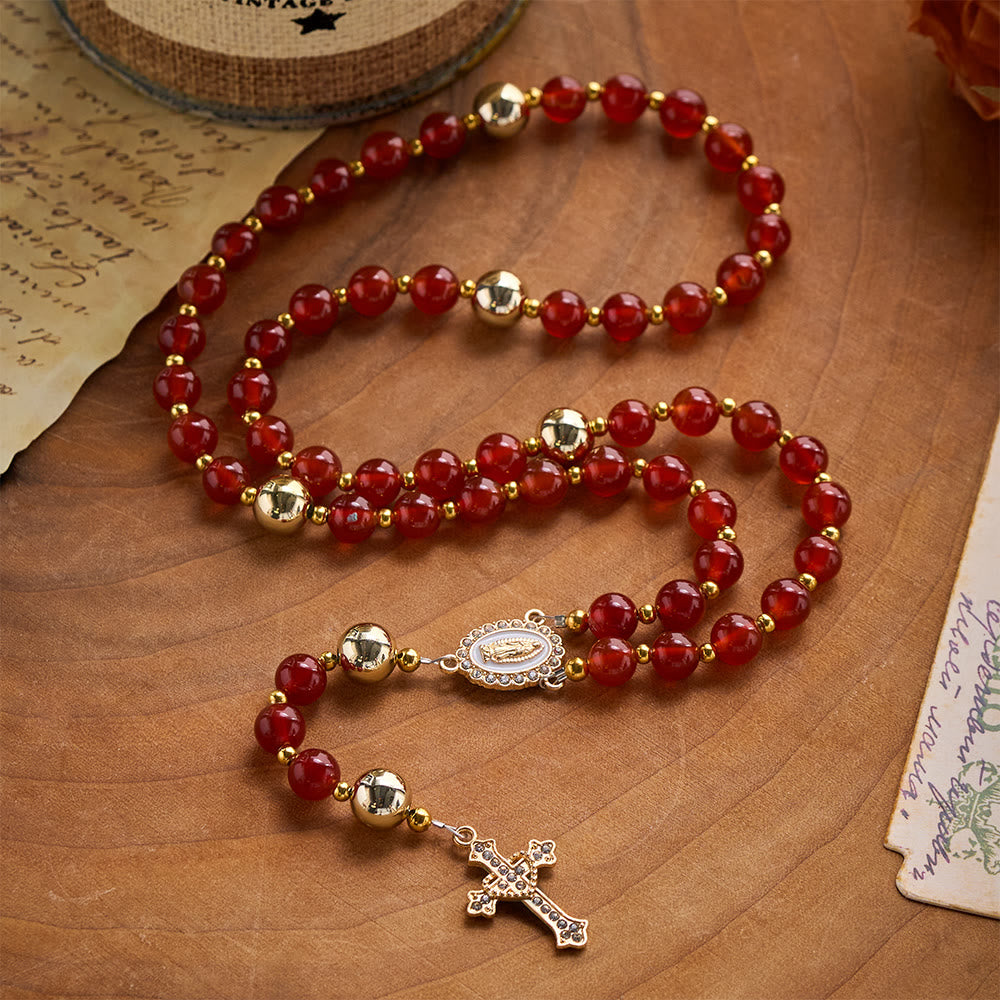 Solacebeads The Red Agate Crimson Rosary With Miraculous Medal &amp; Sacred Heart Cross: Rooted In Grace - image 9