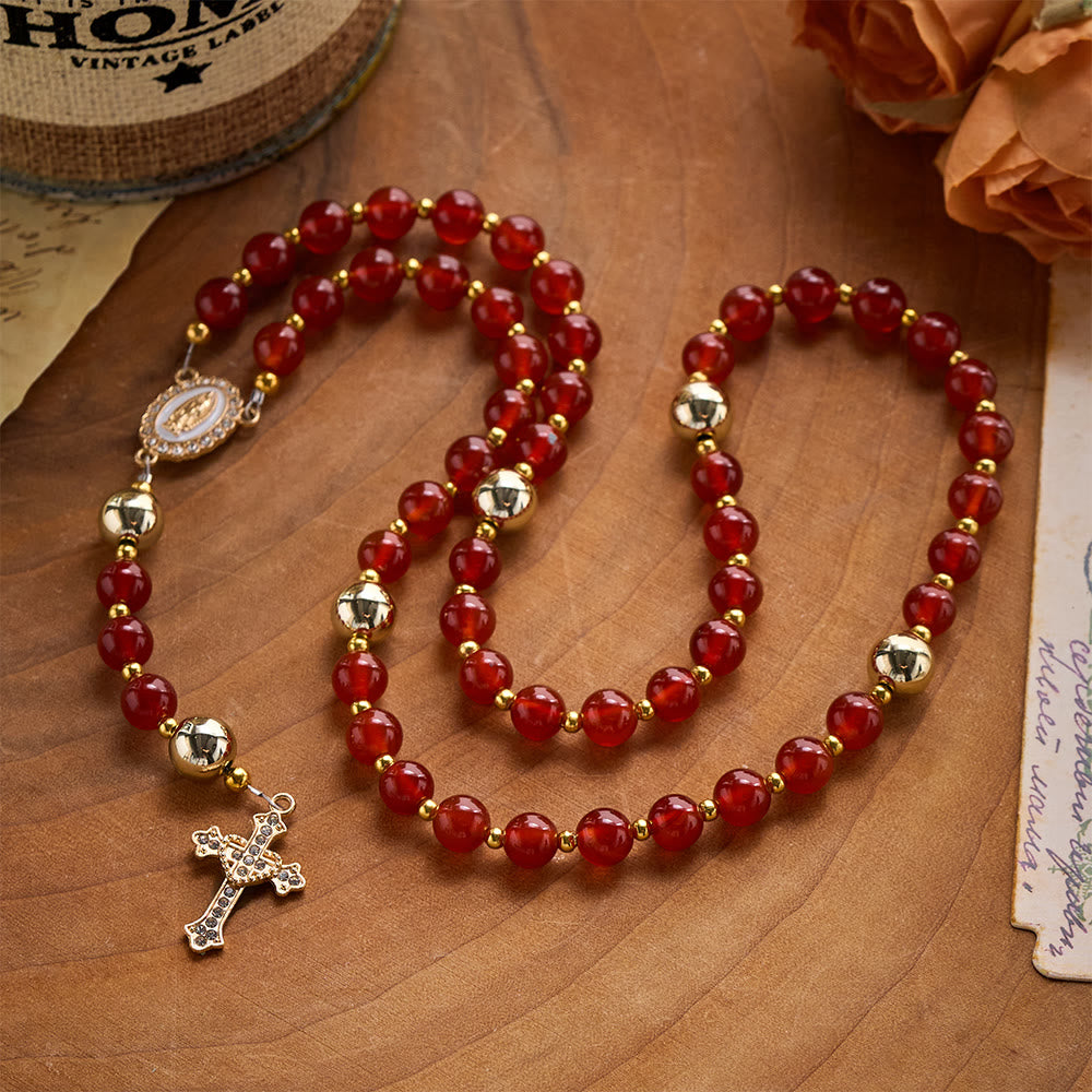 Solacebeads The Red Agate Crimson Rosary With Miraculous Medal &amp; Sacred Heart Cross: Rooted In Grace - image 7