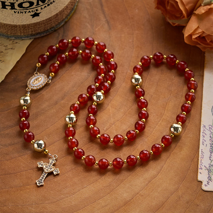Solacebeads The Red Agate Crimson Rosary With Miraculous Medal &amp; Sacred Heart Cross: Rooted In Grace - image 7