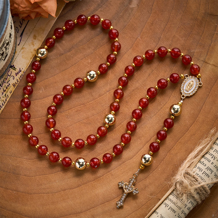 Solacebeads The Red Agate Crimson Rosary With Miraculous Medal &amp; Sacred Heart Cross: Rooted In Grace - image 10