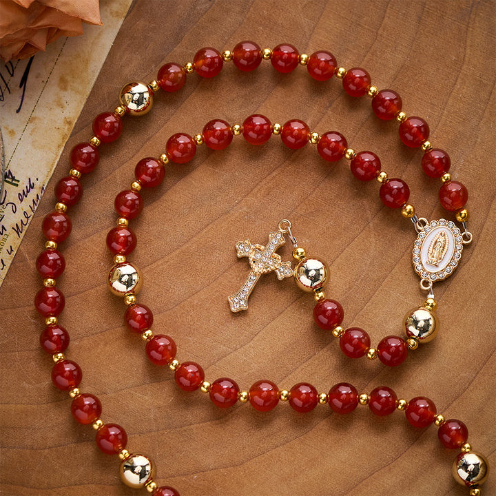 Solacebeads The Red Agate Crimson Rosary With Miraculous Medal &amp; Sacred Heart Cross: Rooted In Grace - image 6