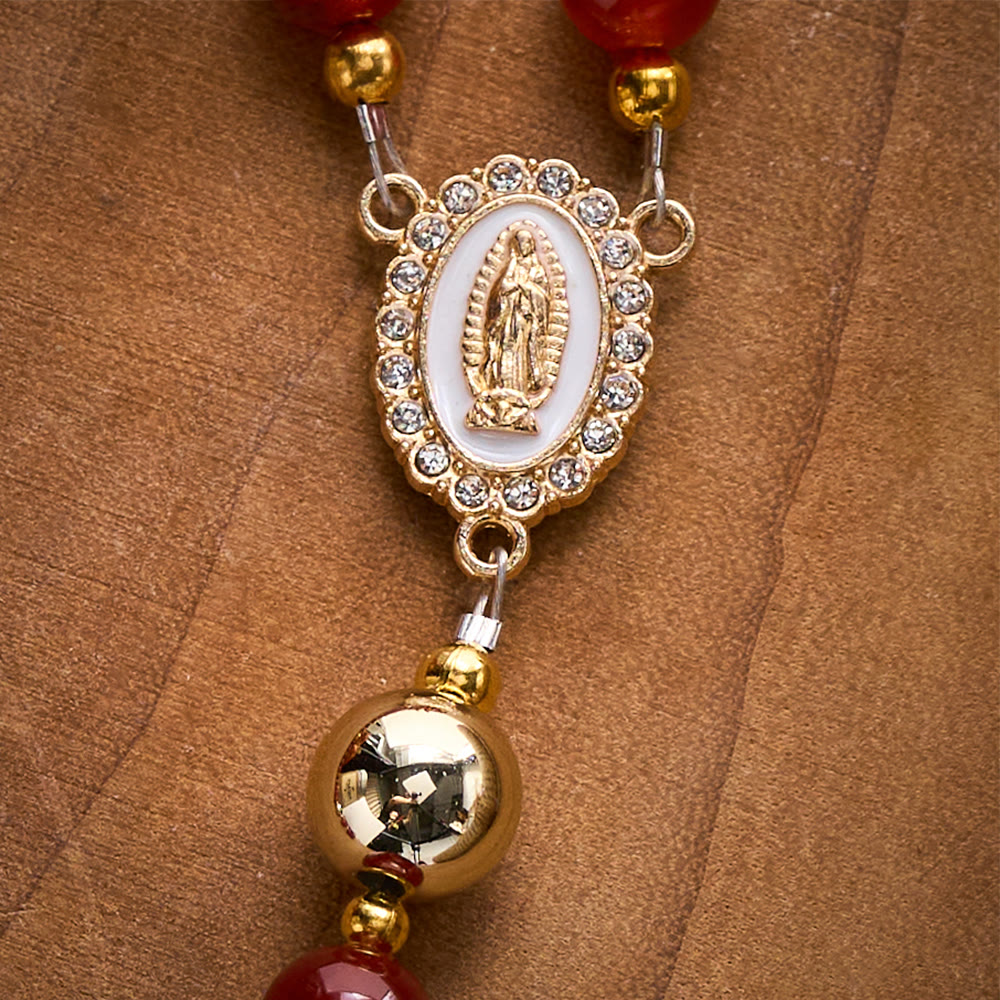 Solacebeads The Red Agate Crimson Rosary With Miraculous Medal &amp; Sacred Heart Cross: Rooted In Grace - image 3
