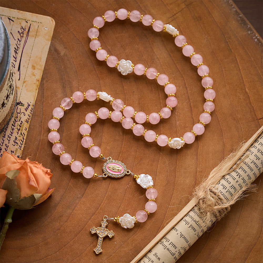 Solacebeads Rose Quartz Rosary: For Gentle Faith With Pink Miraculous Medal &amp; Sacred Heart Cross - image 9