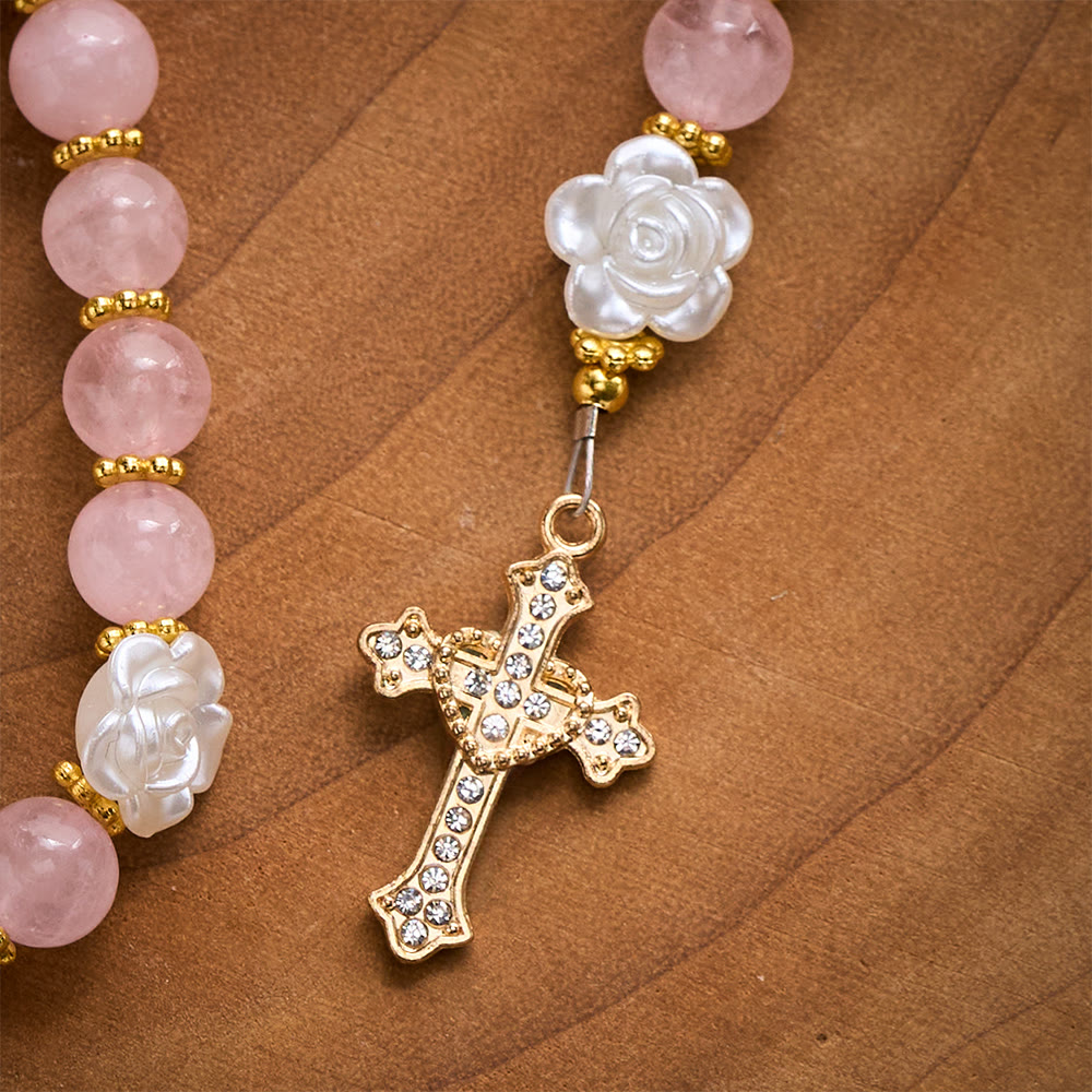 Solacebeads Rose Quartz Rosary: For Gentle Faith With Pink Miraculous Medal &amp; Sacred Heart Cross - image 4