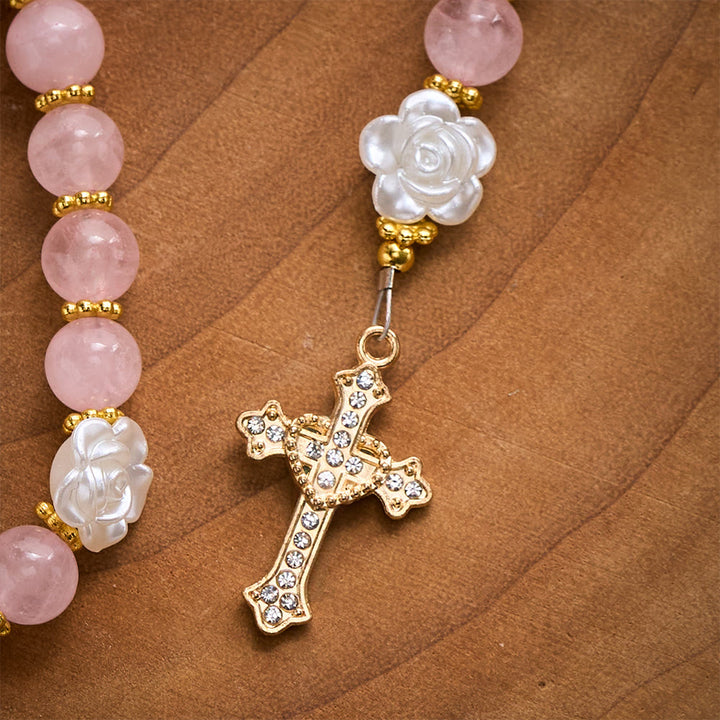 Solacebeads Rose Quartz Rosary: For Gentle Faith With Pink Miraculous Medal &amp; Sacred Heart Cross - image 4