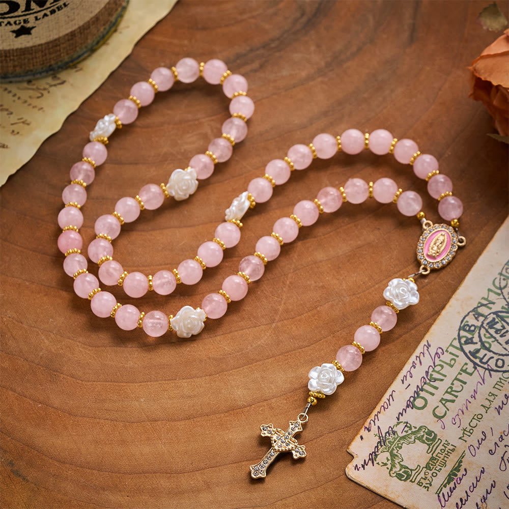 Solacebeads Rose Quartz Rosary: For Gentle Faith With Pink Miraculous Medal &amp; Sacred Heart Cross - image 7