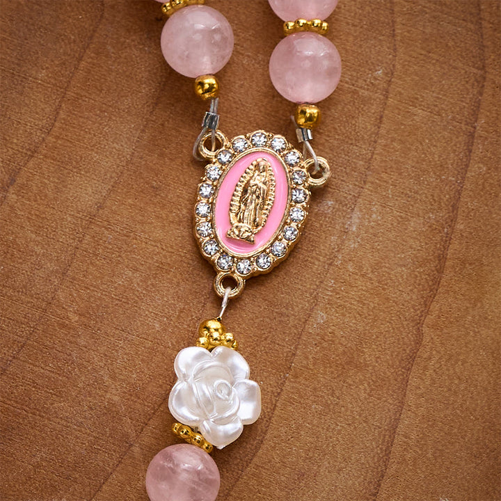 Solacebeads Rose Quartz Rosary: For Gentle Faith With Pink Miraculous Medal &amp; Sacred Heart Cross - image 3