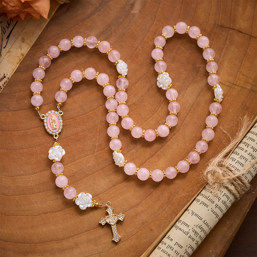 Solacebeads Rose Quartz Rosary: For Gentle Faith With Pink Miraculous Medal &amp; Sacred Heart Cross - image 8
