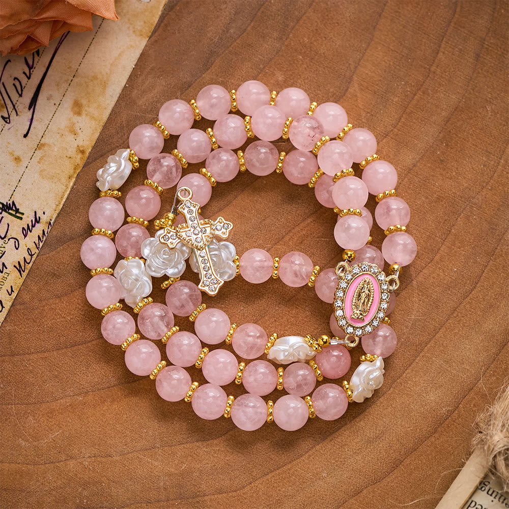 Solacebeads Rose Quartz Rosary: For Gentle Faith With Pink Miraculous Medal &amp; Sacred Heart Cross - image 5
