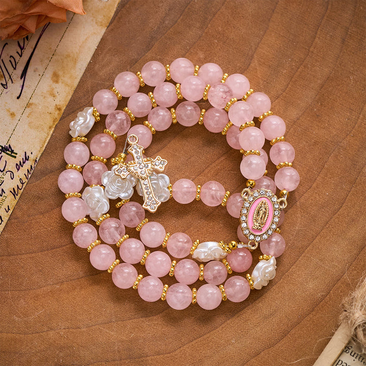 Solacebeads Rose Quartz Rosary: For Gentle Faith With Pink Miraculous Medal &amp; Sacred Heart Cross - image 5