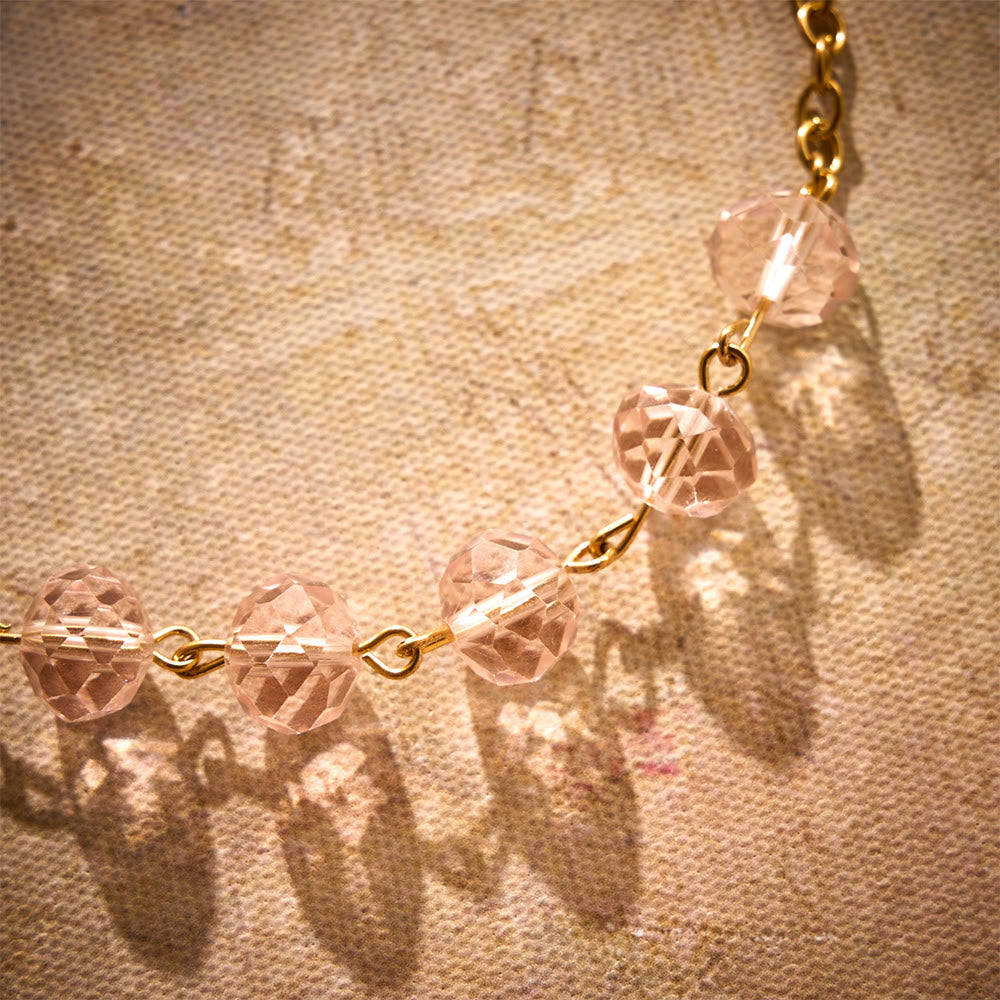SolaceBeads Light Pink Crystal Car Rosary With Pink Rose Bead Accents, Cross &amp; Medal: Soft Warmth - image 4