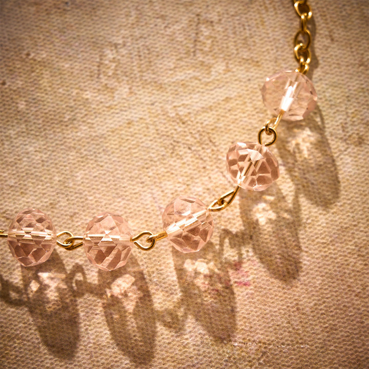 SolaceBeads Light Pink Crystal Car Rosary With Pink Rose Bead Accents, Cross &amp; Medal: Soft Warmth - image 4