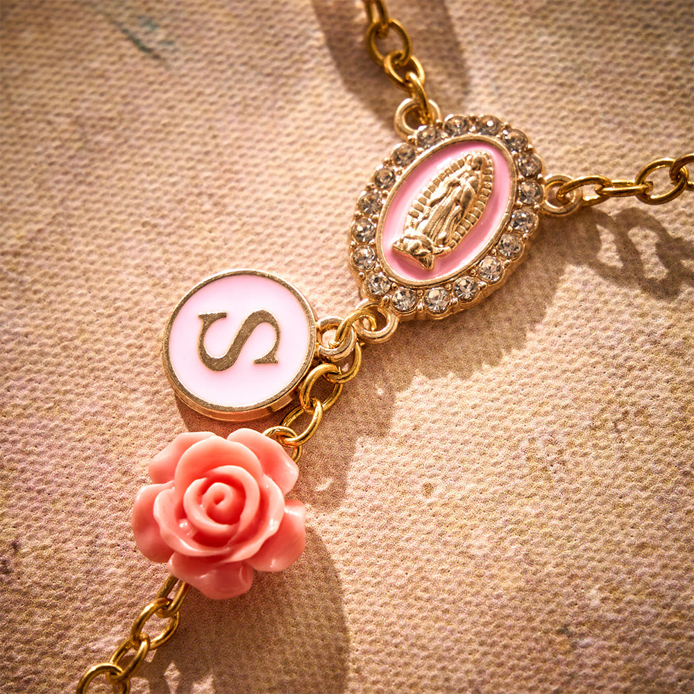 SolaceBeads Light Pink Crystal Car Rosary With Pink Rose Bead Accents, Cross &amp; Medal: Soft Warmth - image 5
