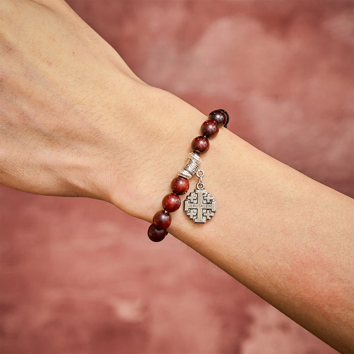 Solacebeads Rosewood Faith Rosary Bracelet: Rooted In Serenity - With Silver Jerusalem Cross Charm - image 1