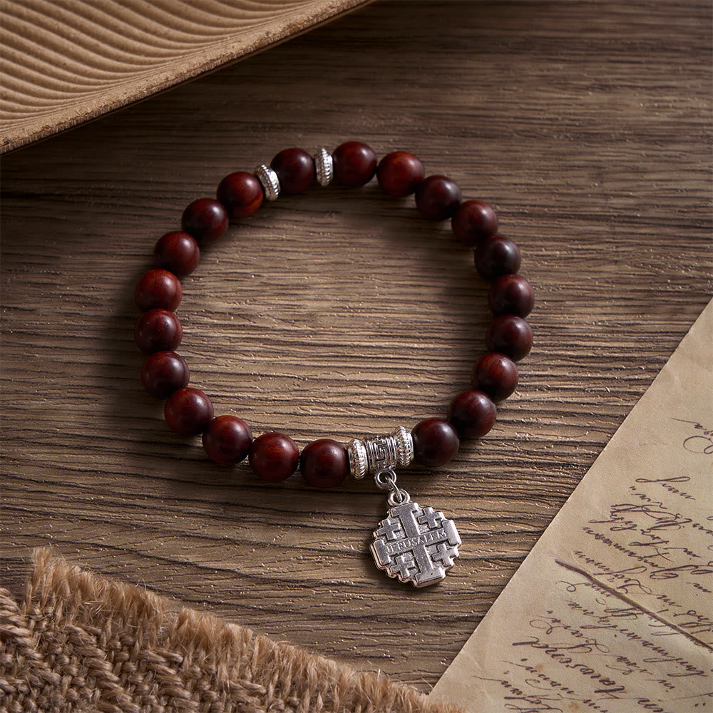 Solacebeads Rosewood Faith Rosary Bracelet: Rooted In Serenity - With Silver Jerusalem Cross Charm - Rosewood - image 0