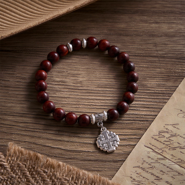 Solacebeads Rosewood Faith Rosary Bracelet: Rooted In Serenity - With Silver Jerusalem Cross Charm - Rosewood - image 0