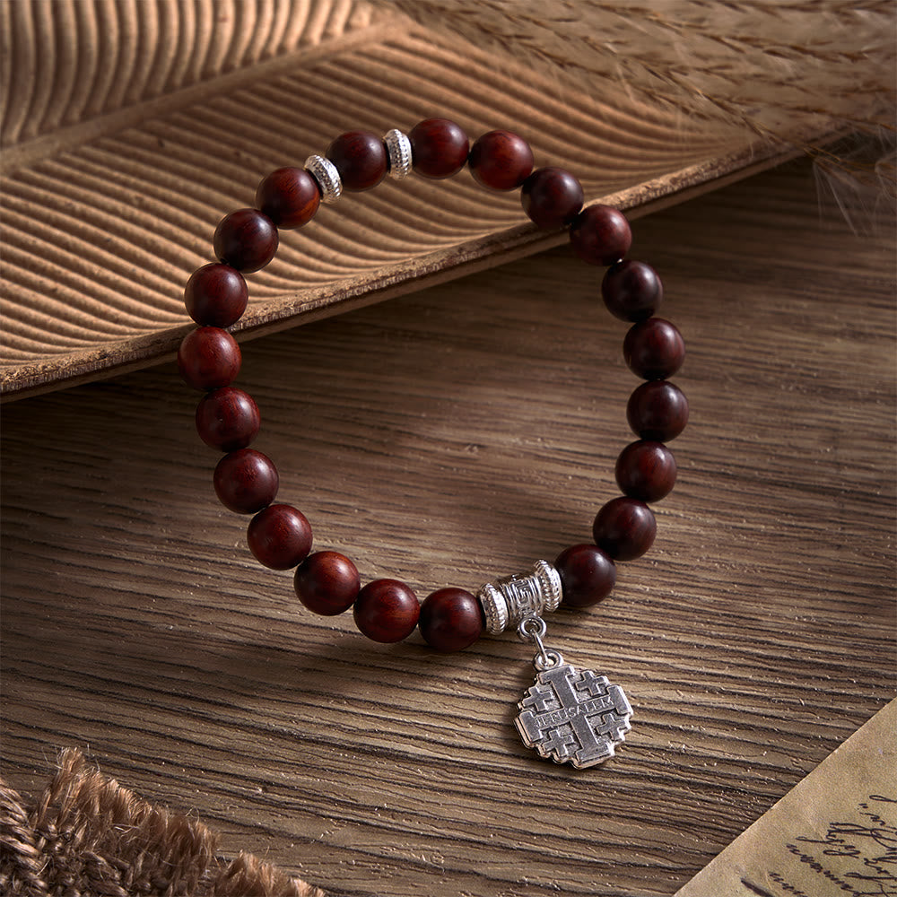 Solacebeads Rosewood Faith Rosary Bracelet: Rooted In Serenity - With Silver Jerusalem Cross Charm - image 4