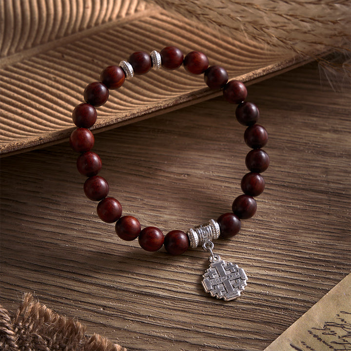 Solacebeads Rosewood Faith Rosary Bracelet: Rooted In Serenity - With Silver Jerusalem Cross Charm - image 4