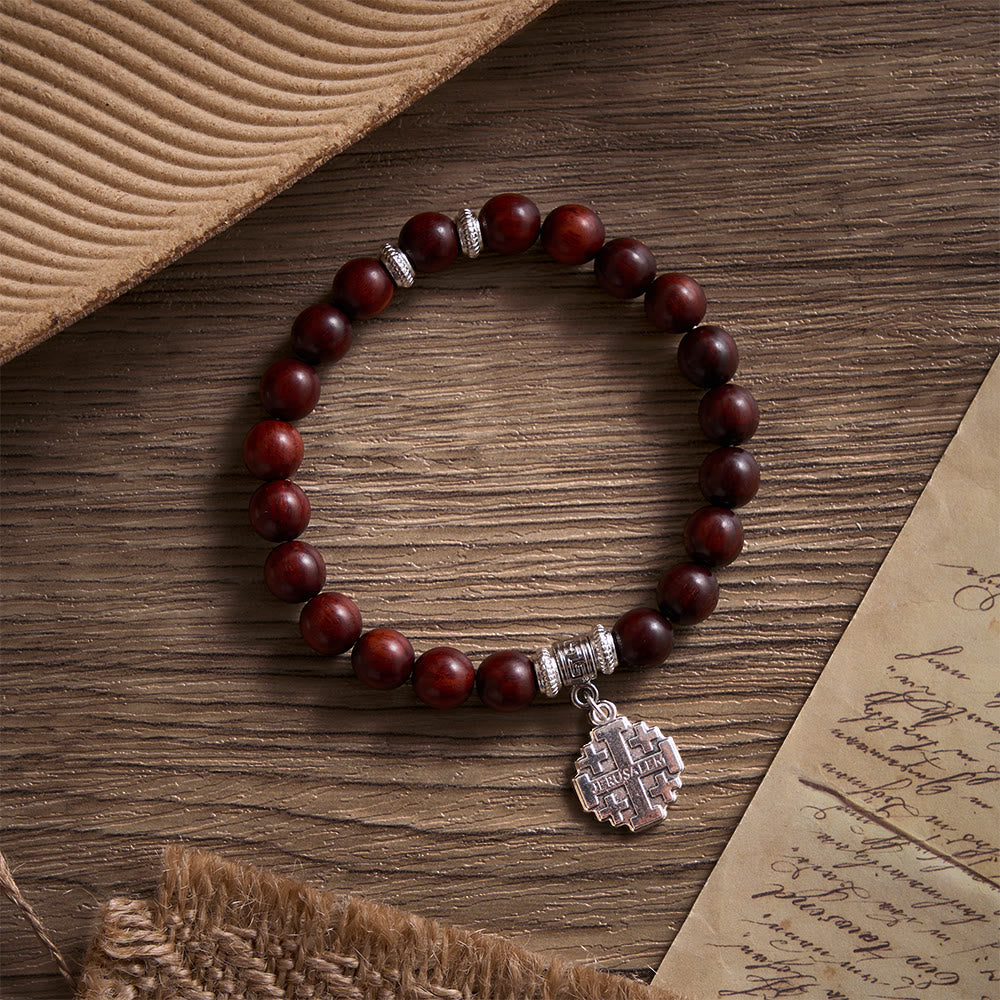 Solacebeads Rosewood Faith Rosary Bracelet: Rooted In Serenity - With Silver Jerusalem Cross Charm - image 5