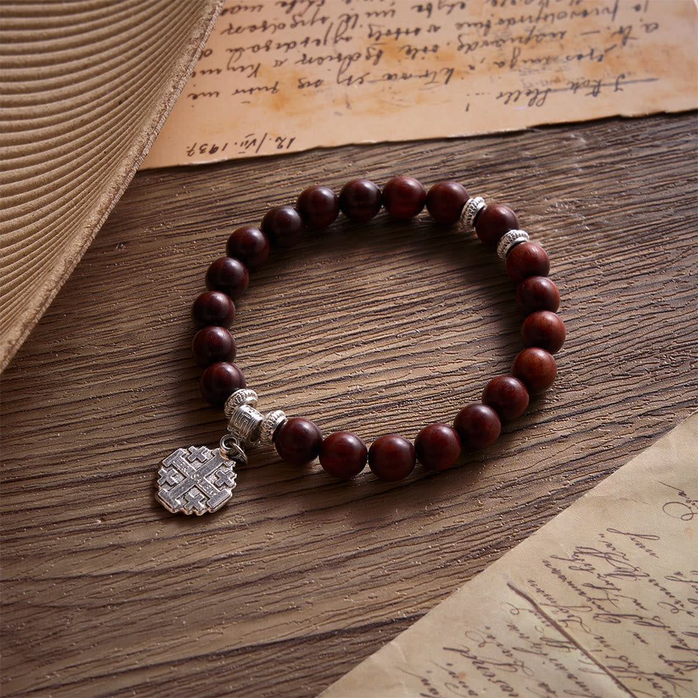 Solacebeads Rosewood Faith Rosary Bracelet: Rooted In Serenity - With Silver Jerusalem Cross Charm - image 6