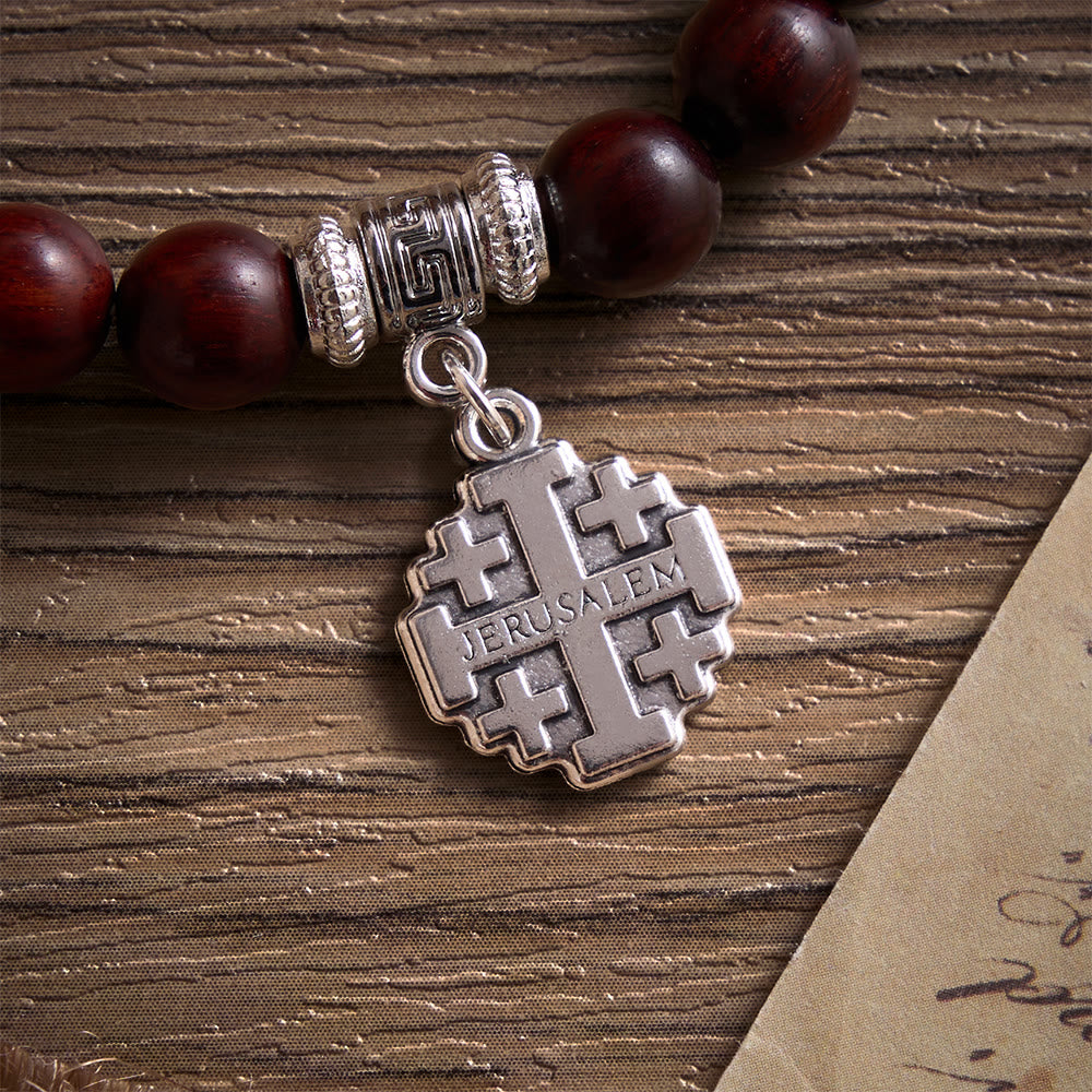 Solacebeads Rosewood Faith Rosary Bracelet: Rooted In Serenity - With Silver Jerusalem Cross Charm - image 3