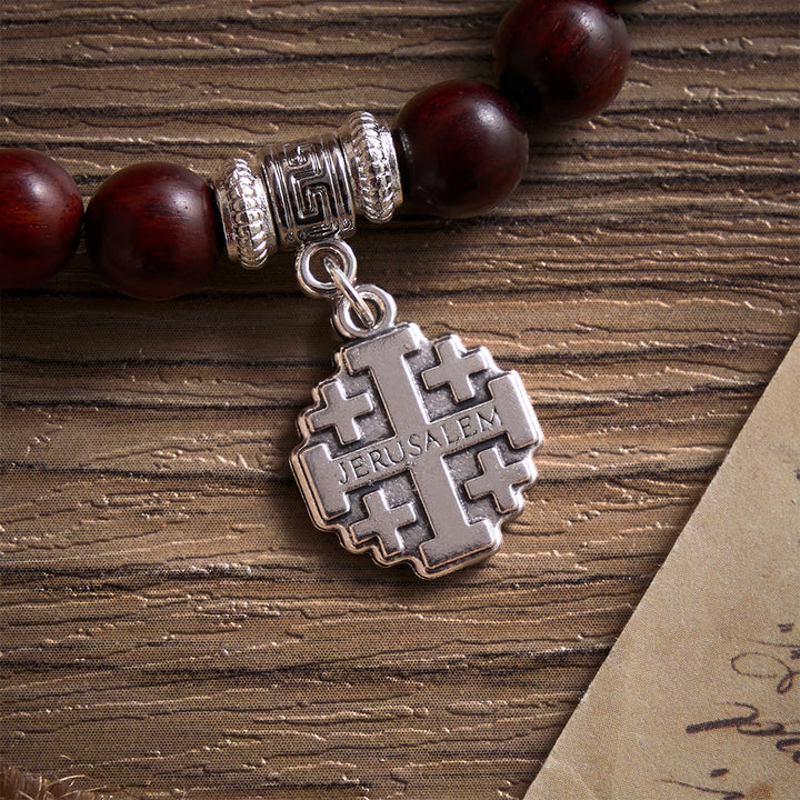 Solacebeads Rosewood Faith Rosary Bracelet: Rooted In Serenity - With Silver Jerusalem Cross Charm - image 3