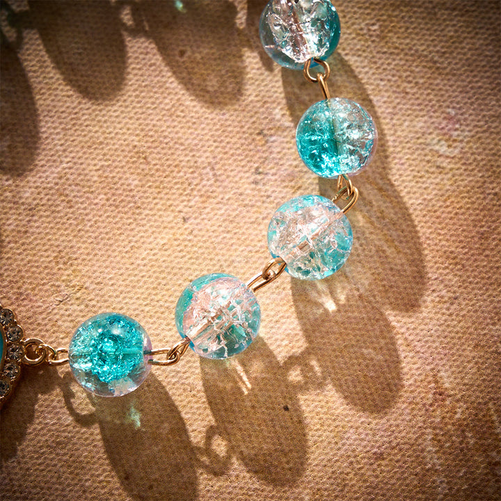 SolaceBeads Car Rosary, Lake Blue Glass Beads with Enamel Medal &amp; Ornate Cross: Refreshing Serenity - image 4
