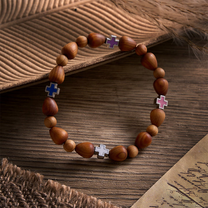 Solacebeads Nature Calm Thuja Wood Rosary Bracelet: Rooted In Comfort With Multi-color Cross Accents - image 5