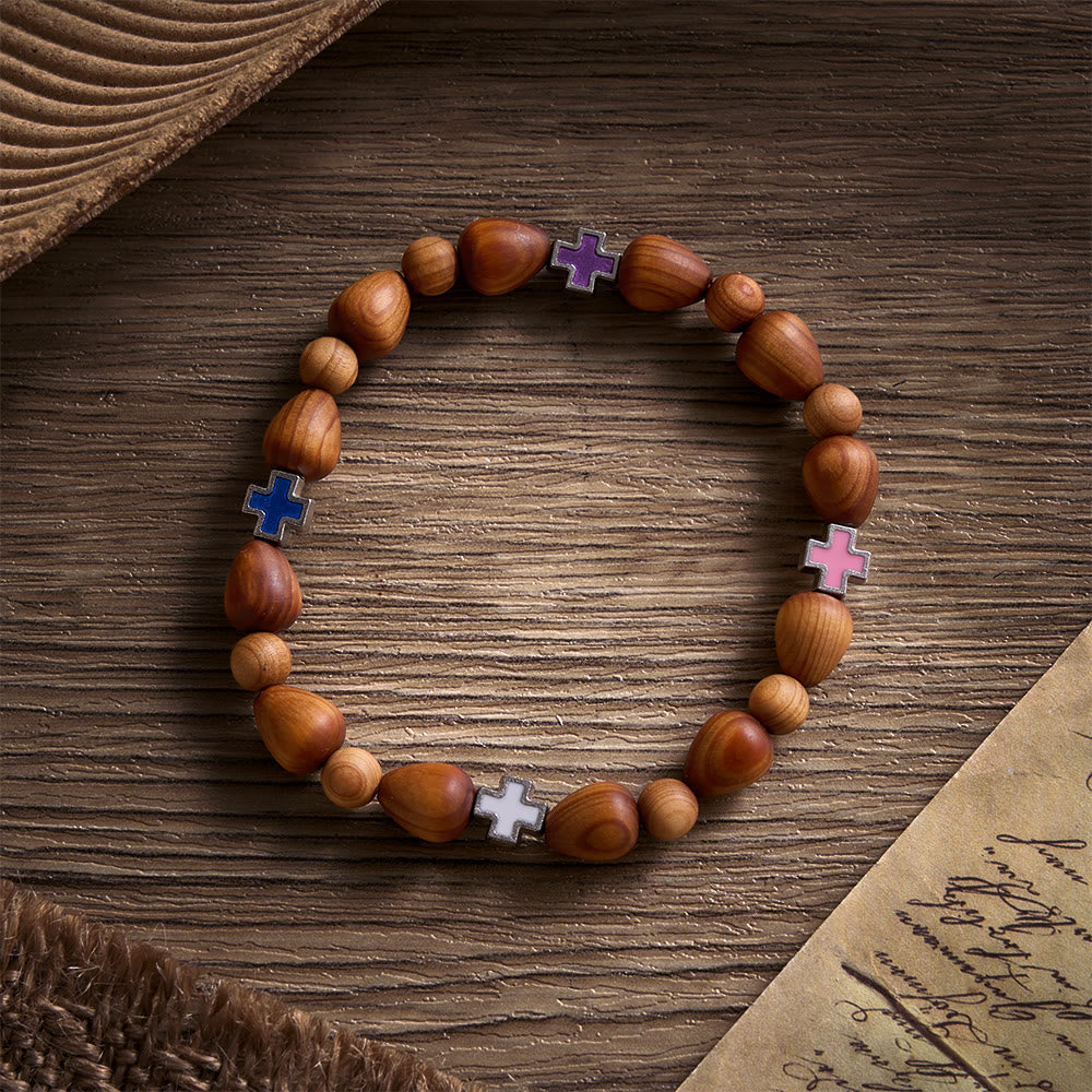 Solacebeads Nature Calm Thuja Wood Rosary Bracelet: Rooted In Comfort With Multi-color Cross Accents - image 4